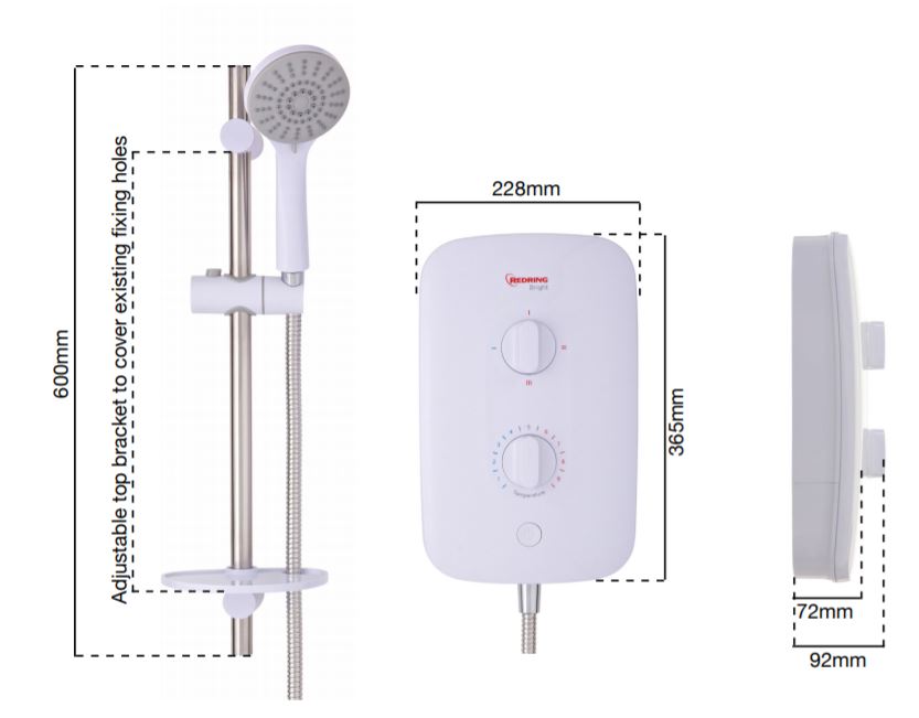 Redring Bright 8.5kw Multi Connection Electric Shower
