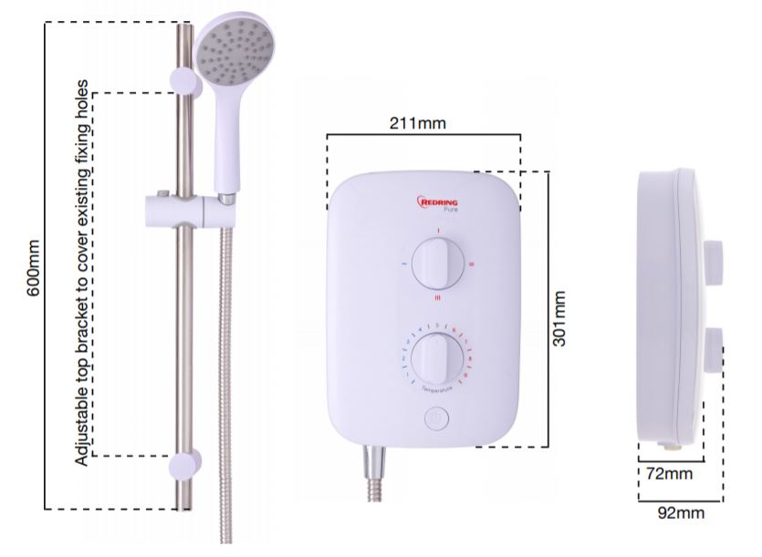 Redring Pure 8.5kW Instantaneous Electric Shower