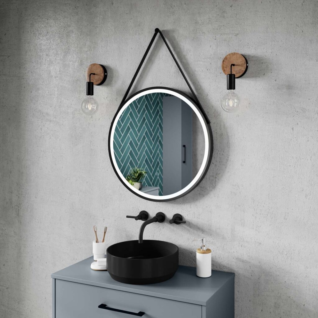 LQ711 Nuie Salana 600mm Black Framed LED Mirror with Touch Sensor and Strap