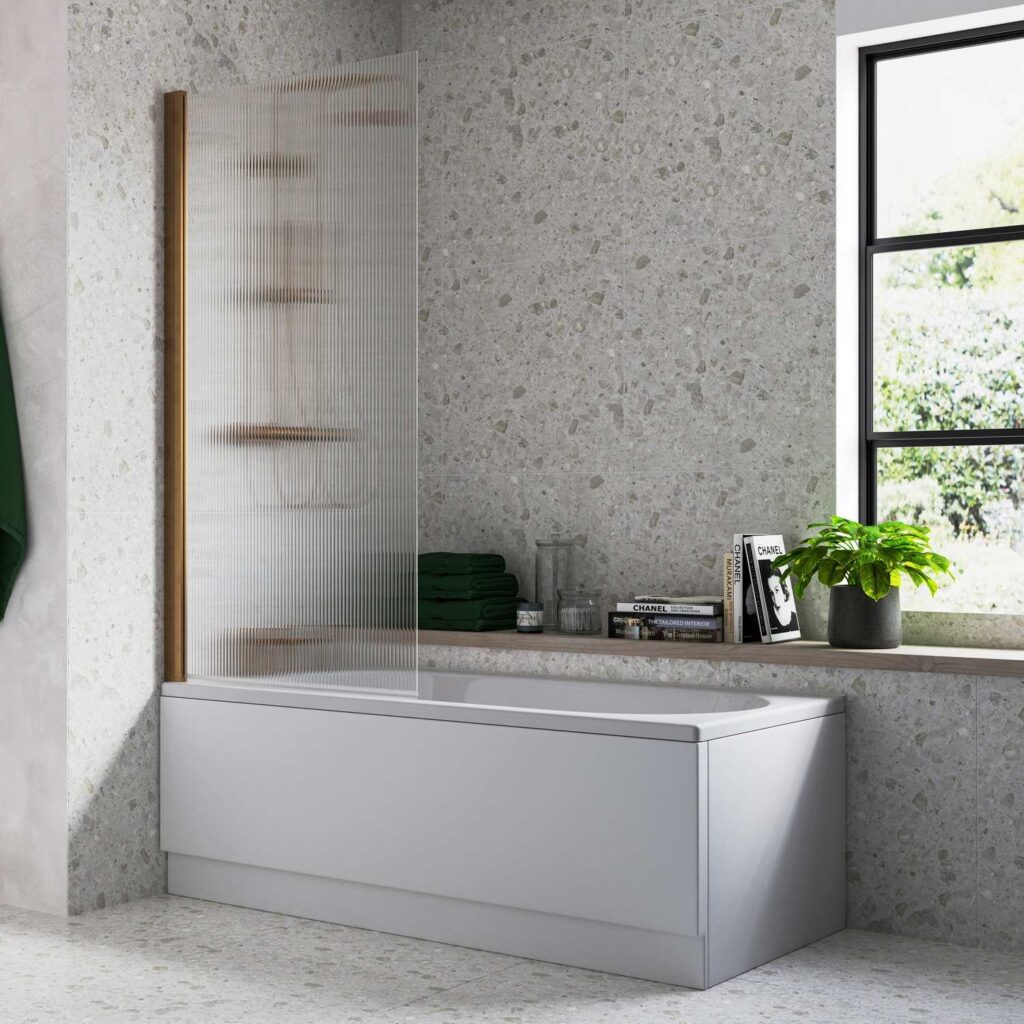 AJAX111397 Ajax Fluted 1500mm Single Straight Brushed Bronze Bath Screen