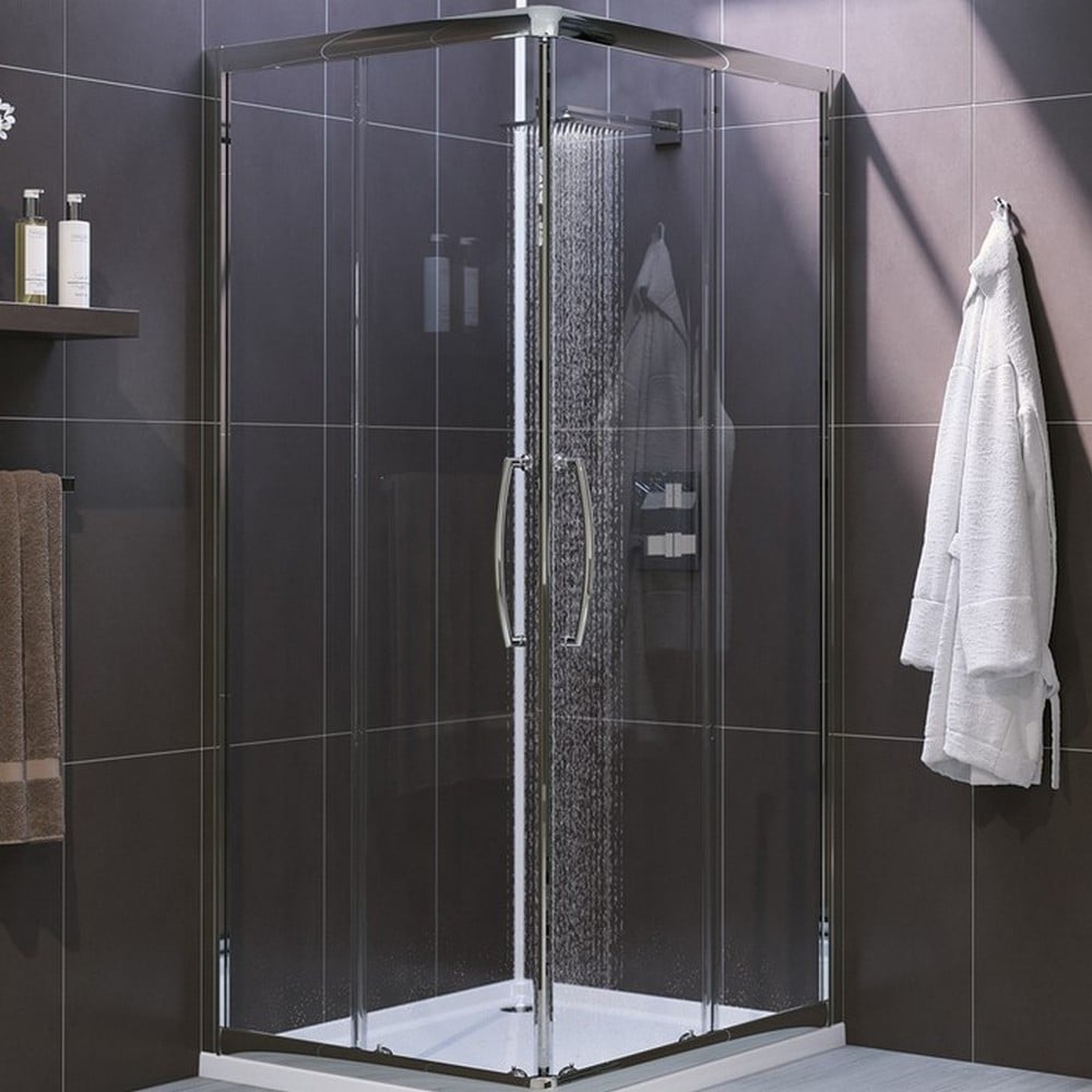 Lakes Corner Shower Enclosure 800mm Semi Frameless in Polished Silver