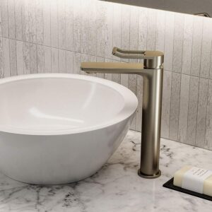 SAF ES TLBAS BB Bristan Saffron Eco Start Tall Basin Mixer with Clicker Waste in Brushed Brass
