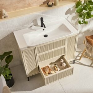Scudo Bota Freestanding 1000mm Fluted Vanity Unit and Basin in Stone