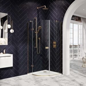 Scudo Dawn Athena 1200 x 800mm Hinged Offset Quadrant Brushed Brass Shower Enclosure