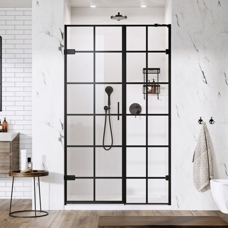 Roman Liberty Black Grid Hinged Shower Doors