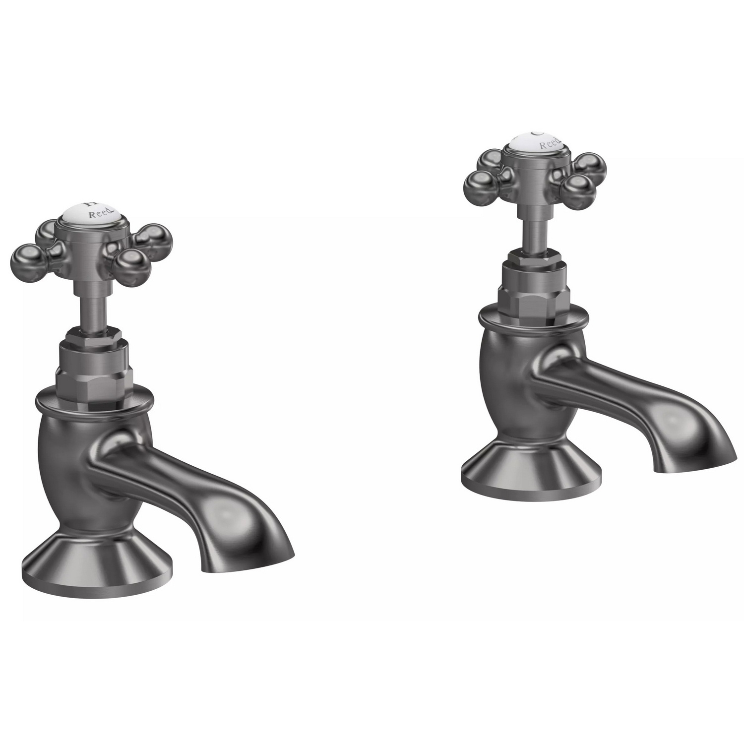 Hudson Reed Topaz Crosshead Hexagonal Collar Bath Taps in Brushed Pewter