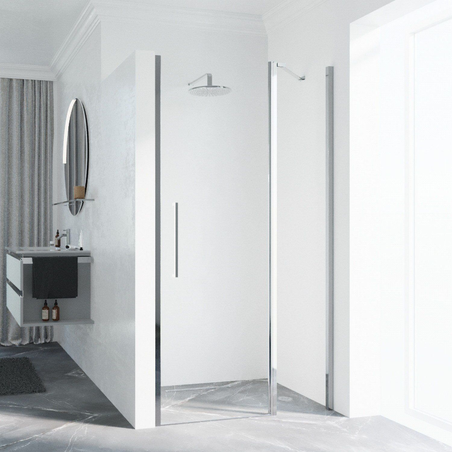Novellini Young 2P 970-1010mm Chrome Hinged Shower Door and Inline Panel