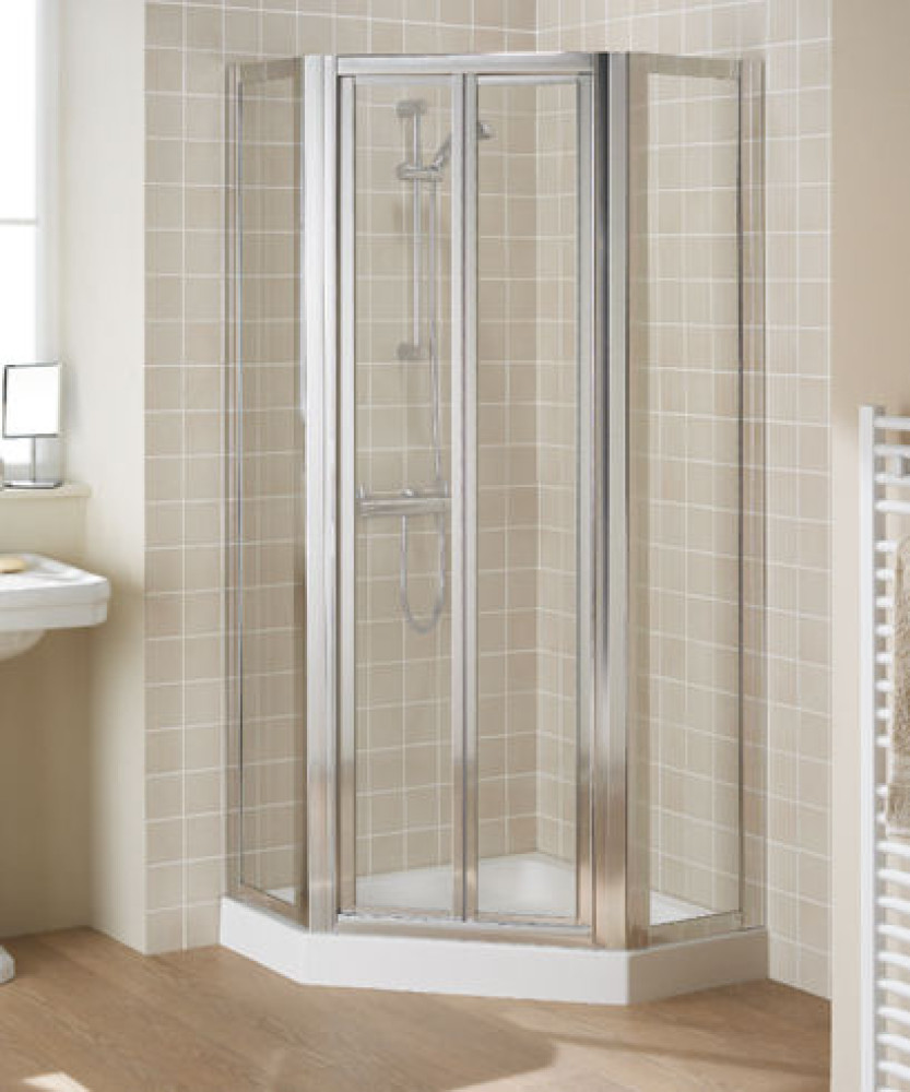Lakes Bathrooms 900mm Framed Pentagon Shower Enclosure with Bifold Shower Door