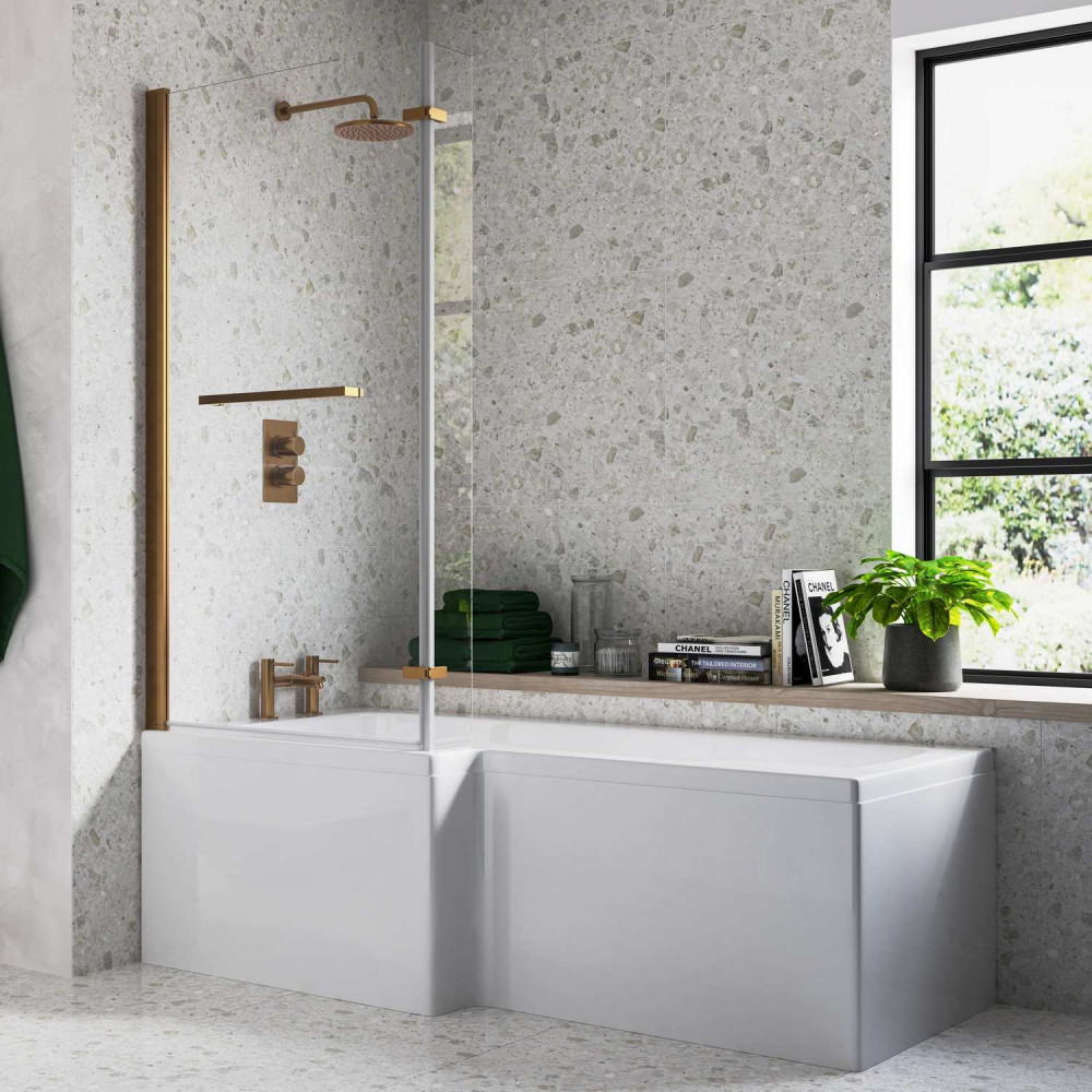 Ajax 1500mm Brushed Bronze 6mm L Shaped Bath Screen