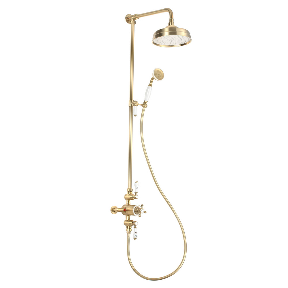 Ajax Beelsby Traditional Brushed Brass Shower with Riser Kit and Overhead