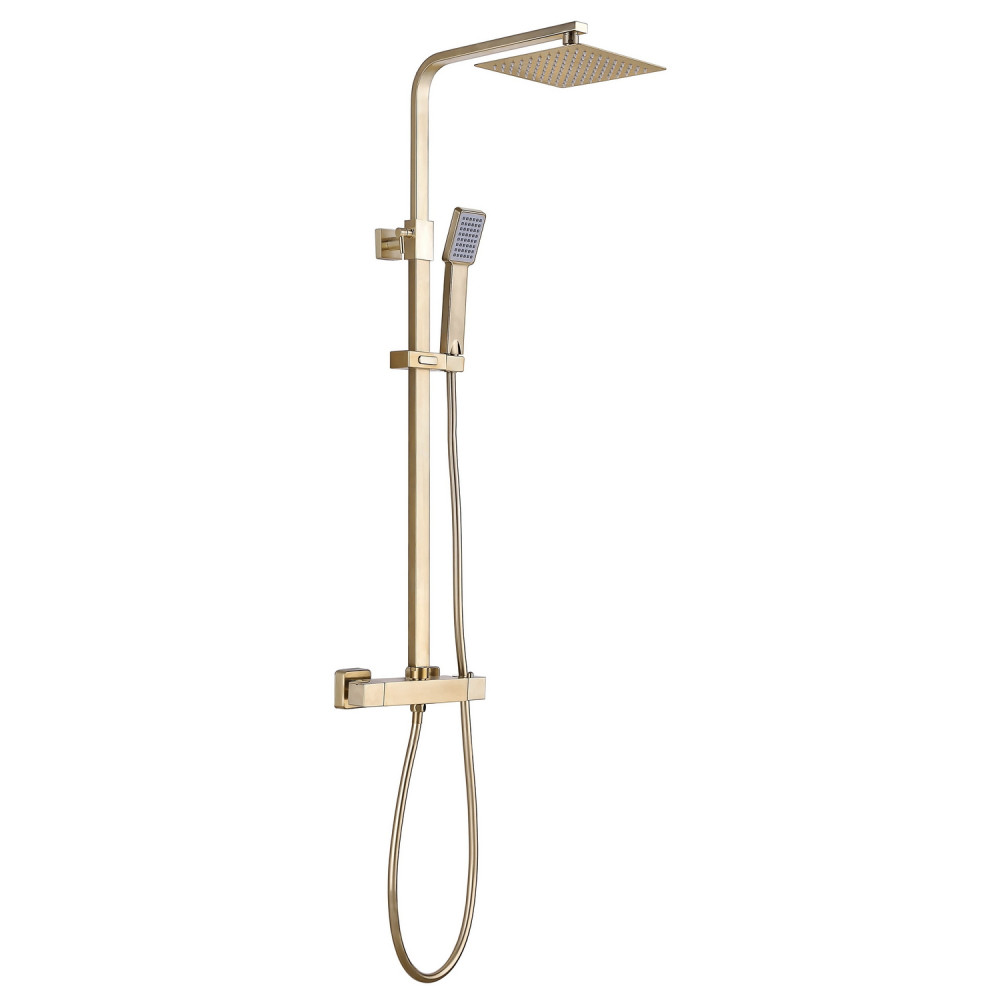 Ajax Brushed Brass Square Thermostatic Bar Mixer Shower with Riser Kit