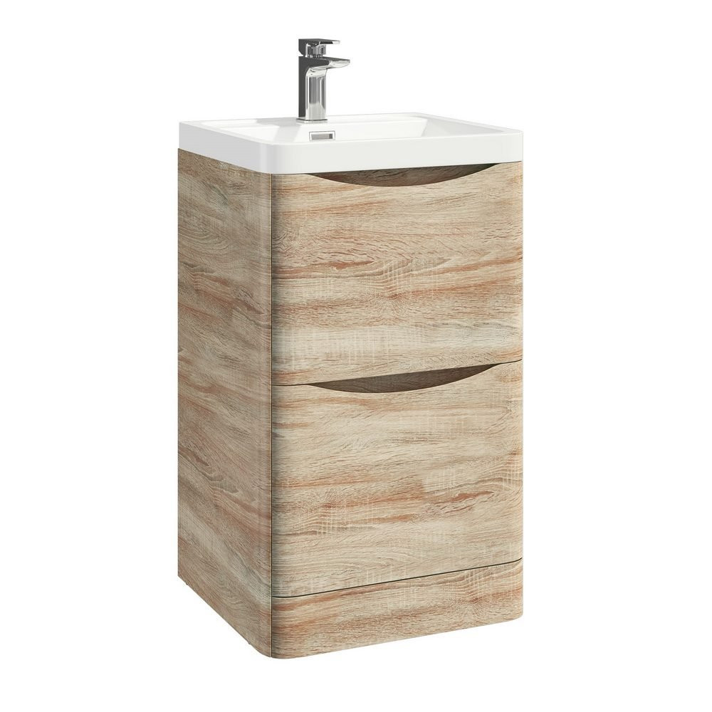 Ajax Contour 500mm Floor Cabinet in Bardolino Driftwood Oak with Basin