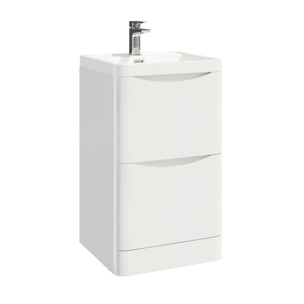Ajax Contour 500mm Floor Cabinet in High Gloss White with Basin