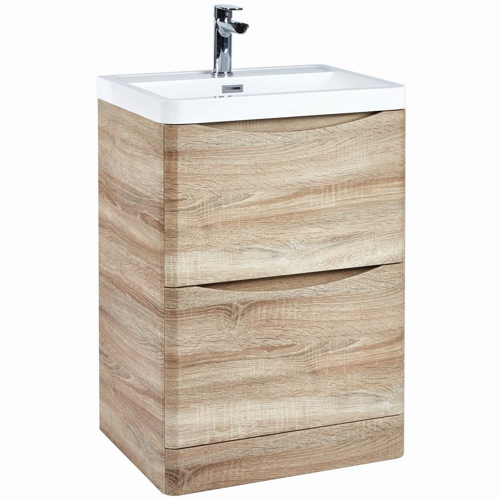 Ajax Contour 600mm Floor Cabinet in Bardolino Driftwood Oak with Basin