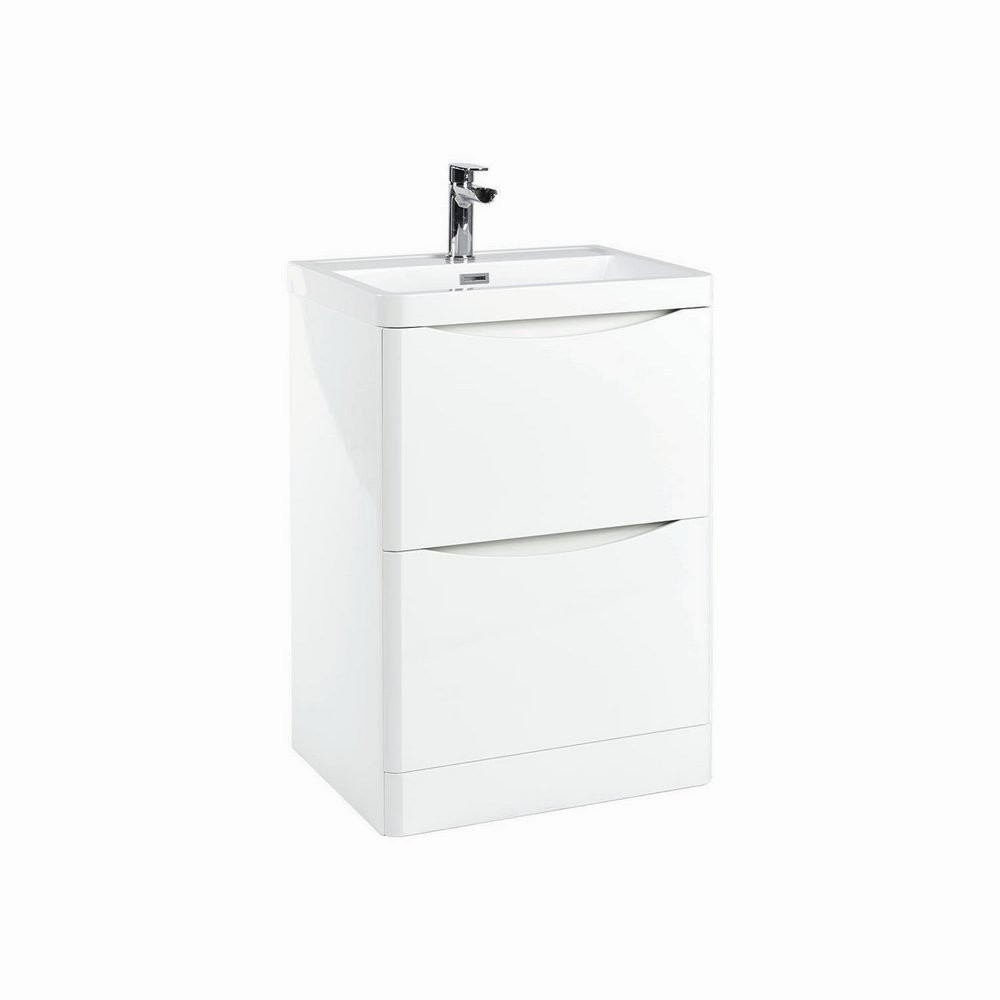Ajax Contour 600mm Floor Cabinet in High Gloss White with Basin