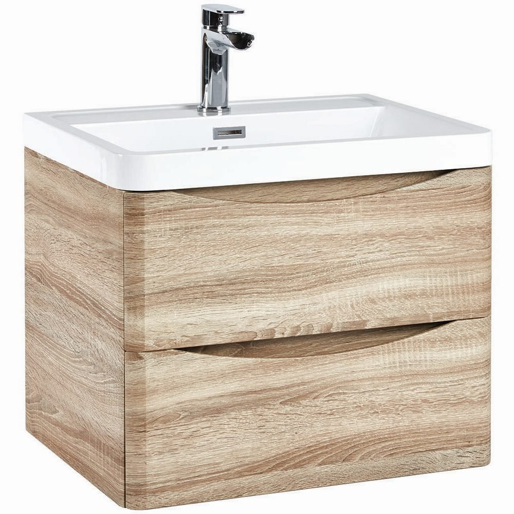Ajax Contour 600mm Wall Cabinet with Basin Bardolino Driftwood Oak