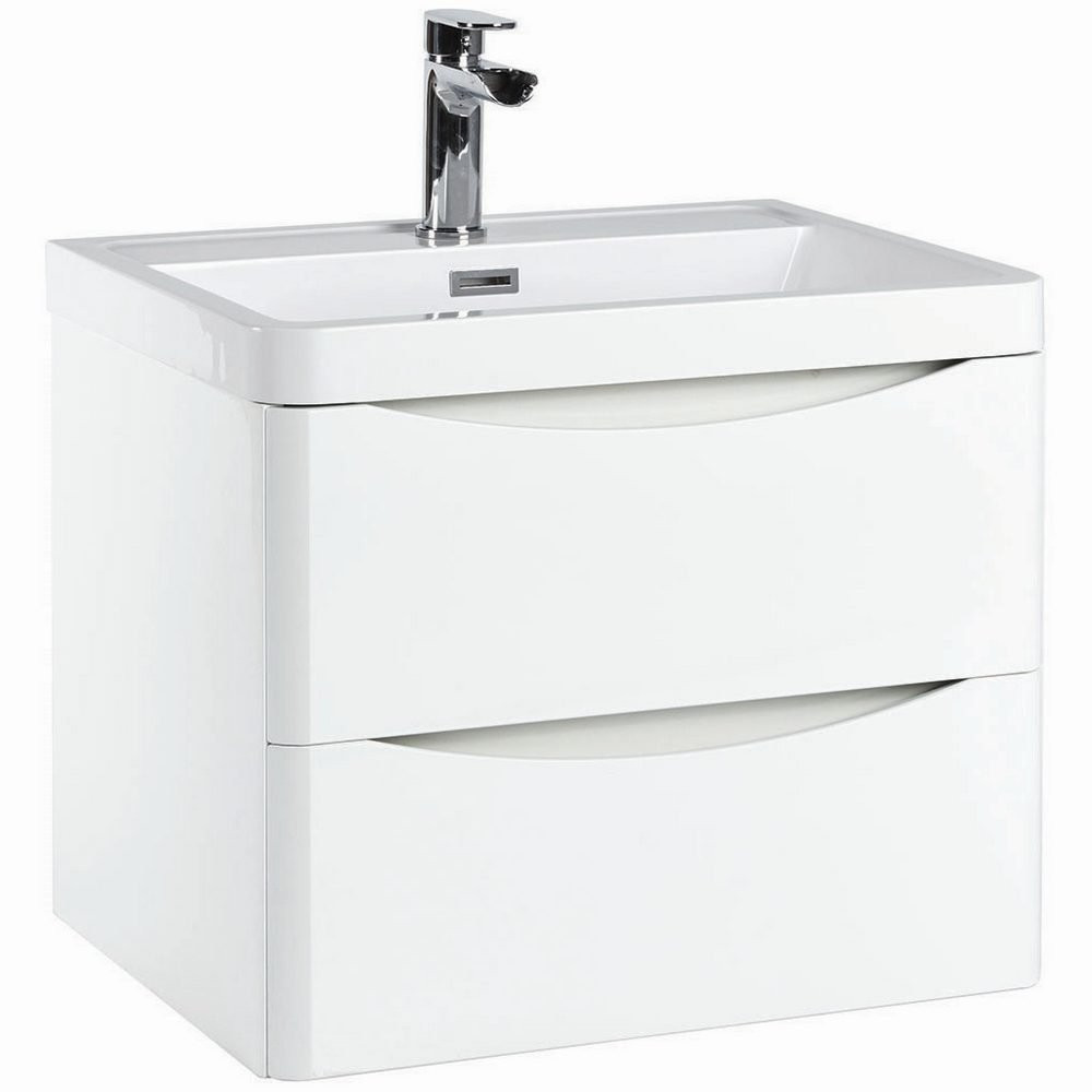Ajax Contour 600mm Wall Cabinet with Basin High Gloss White