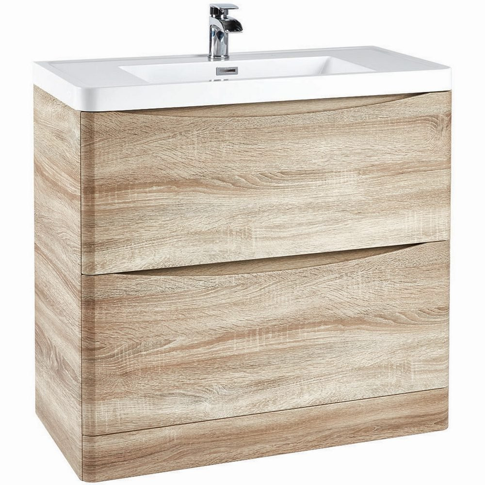 Ajax Contour 900mm Floor Cabinet in Bardolino Driftwood Oak with Basin