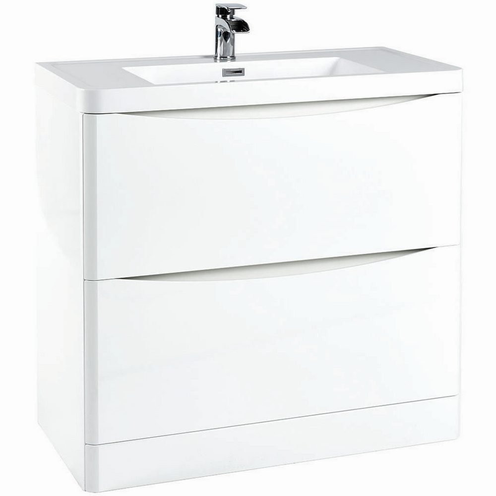 Ajax Contour 900mm Floor Cabinet in High Gloss White with Basin