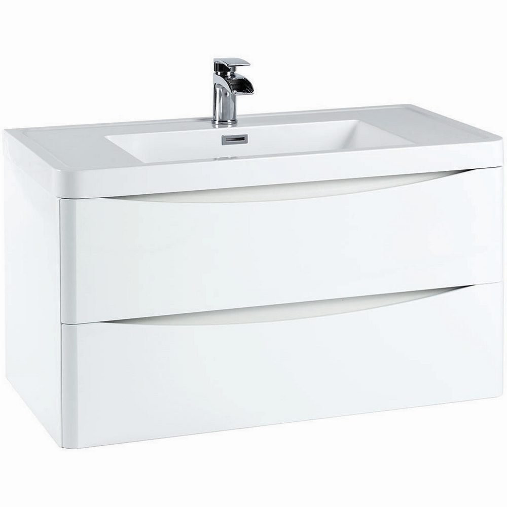 Ajax Contour 900mm Wall Cabinet with Basin High Gloss White (1)
