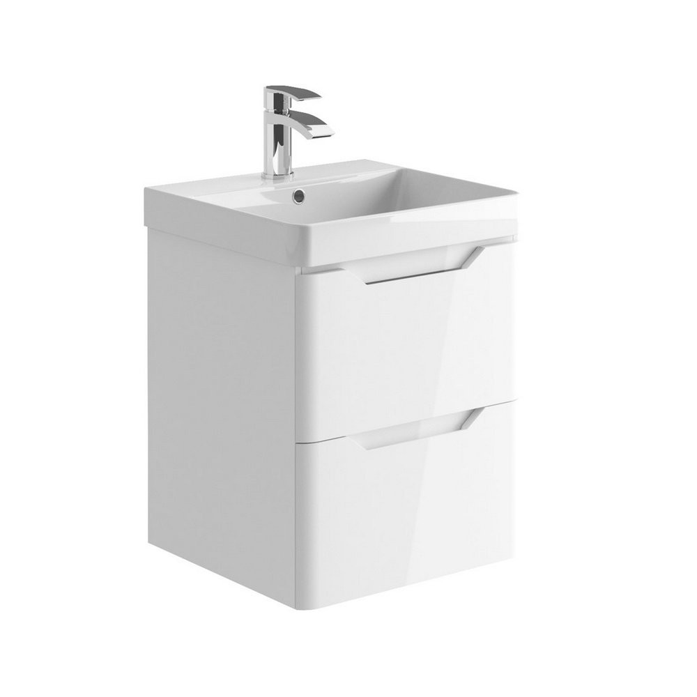 Ajax Curve 500mm Wall Vanity Unit in Gloss White with Basin
