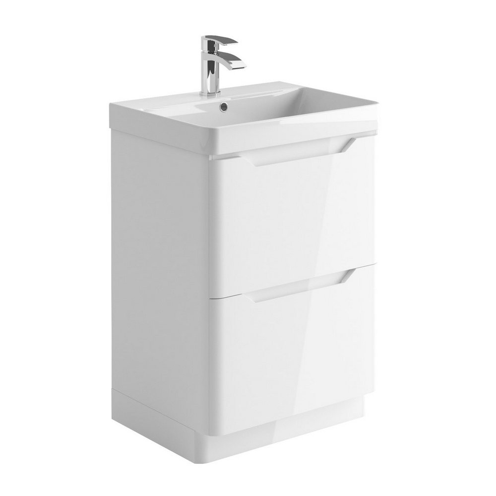 Ajax Curve 600mm Vanity Unit in Gloss White with Basin