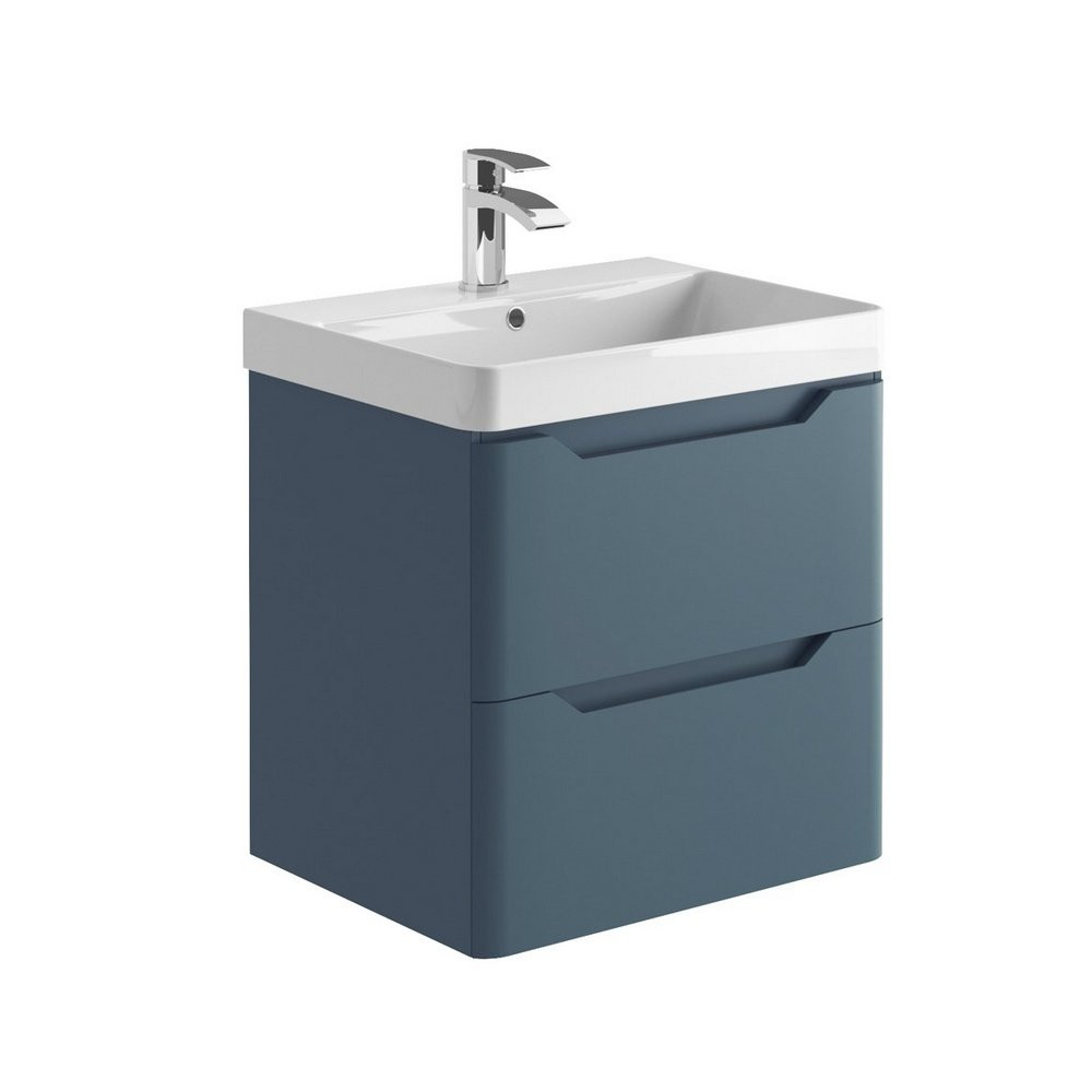 Ajax Curve 600mm Wall Vanity Unit in Blue with Basin