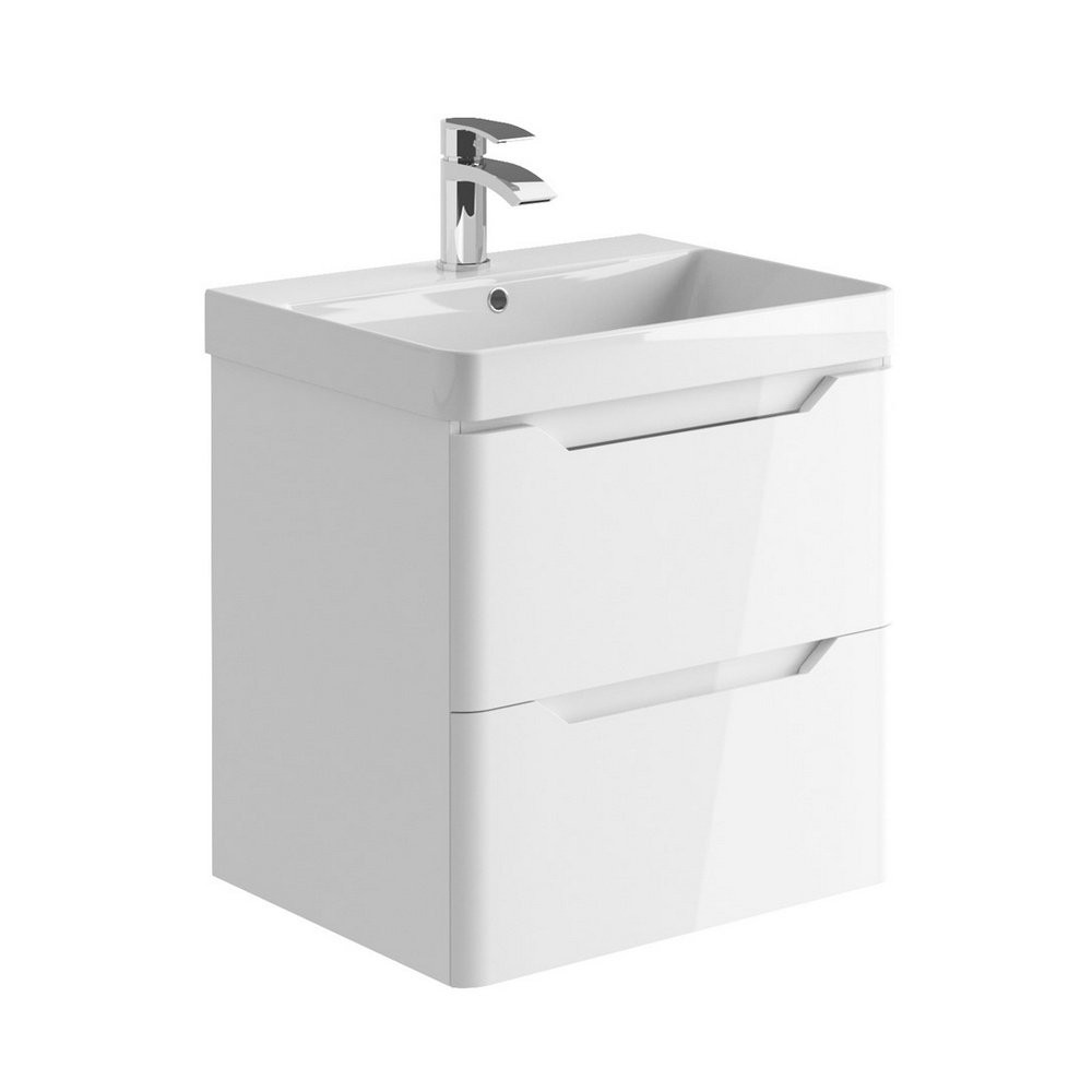 Ajax Curve 600mm Wall Vanity Unit in Gloss White with Basin