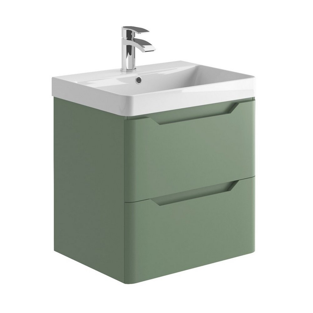 Ajax Curve 600mm Wall Vanity Unit in Green with Basin