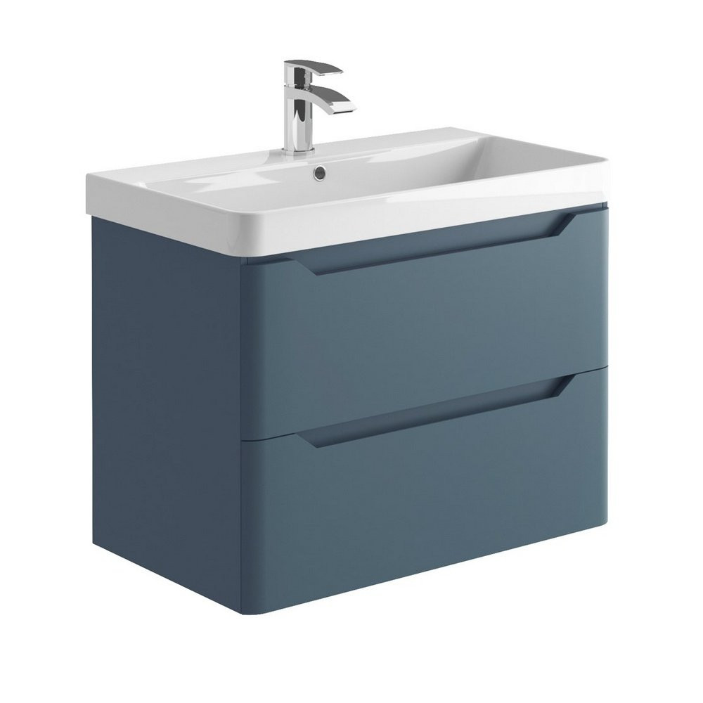 Ajax Curve 800mm Wall Vanity Unit in Blue with Basin