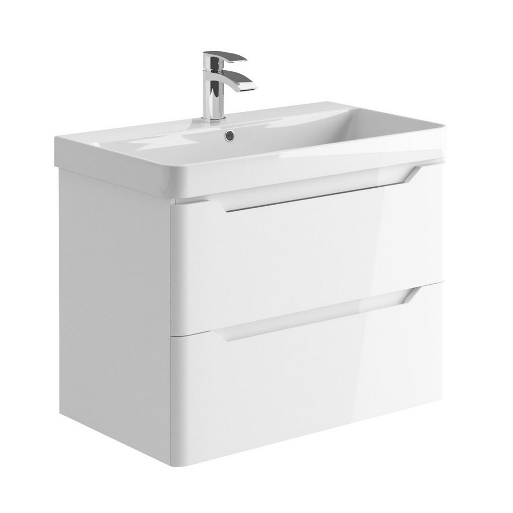 Ajax Curve 800mm Wall Vanity Unit in Gloss White with Basin