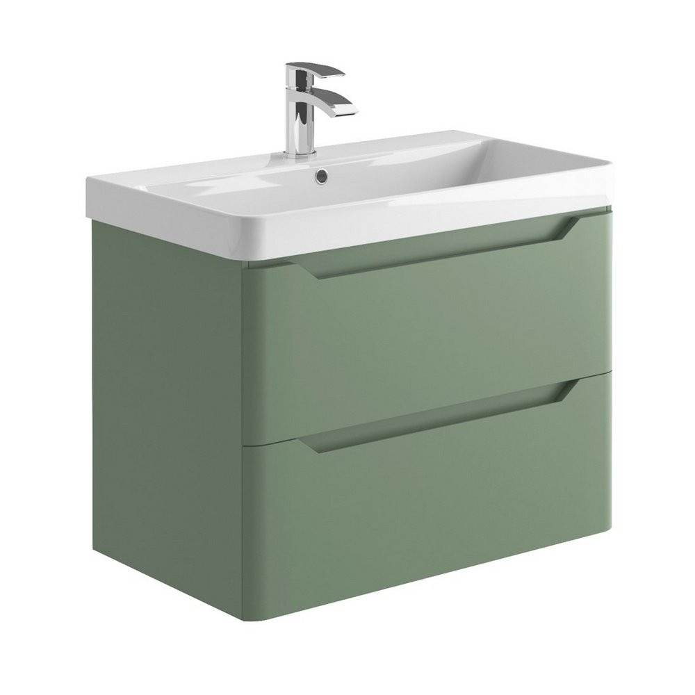 Ajax Curve 800mm Wall Vanity Unit in Green with Basin