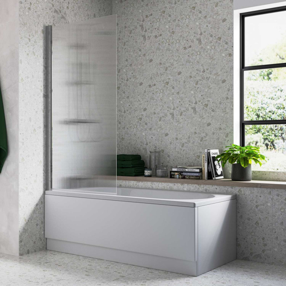 Ajax Fluted 1500mm Single Straight Chrome Bath Screen