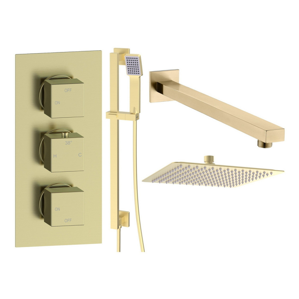 Ajax Hedon Brushed Brass Square Concealed Two Outlet Shower Set
