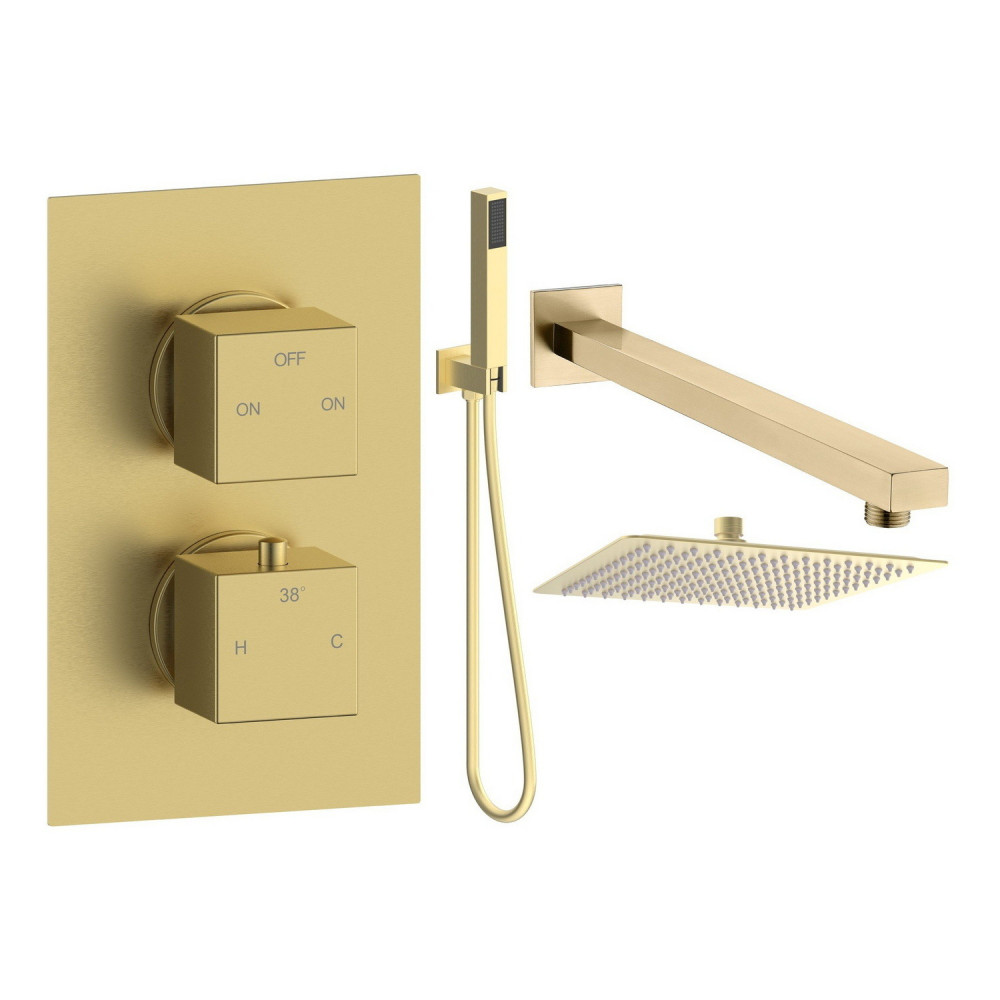 Ajax Hedon Brushed Brass Thermostatic Shower Valve with Fixed Head and Handset