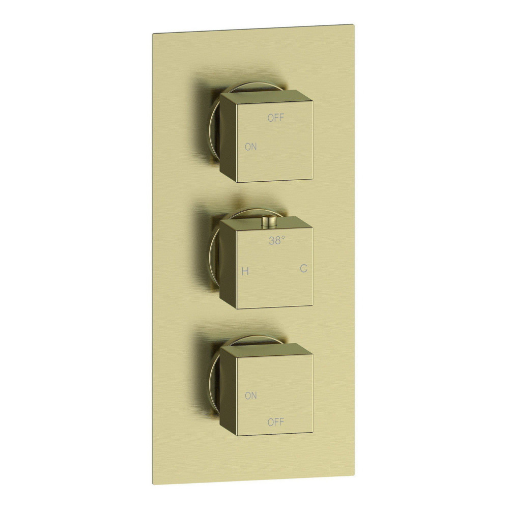 Ajax Hedon Brushed Brass Thermostatic Two Outlet Triple Concealed Shower Valve