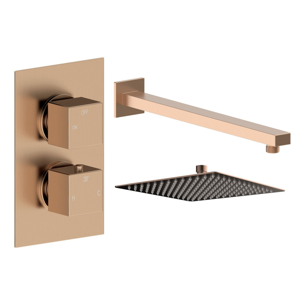 Ajax Hedon Brushed Bronze Square Concealed Shower Valve with Fixed Head