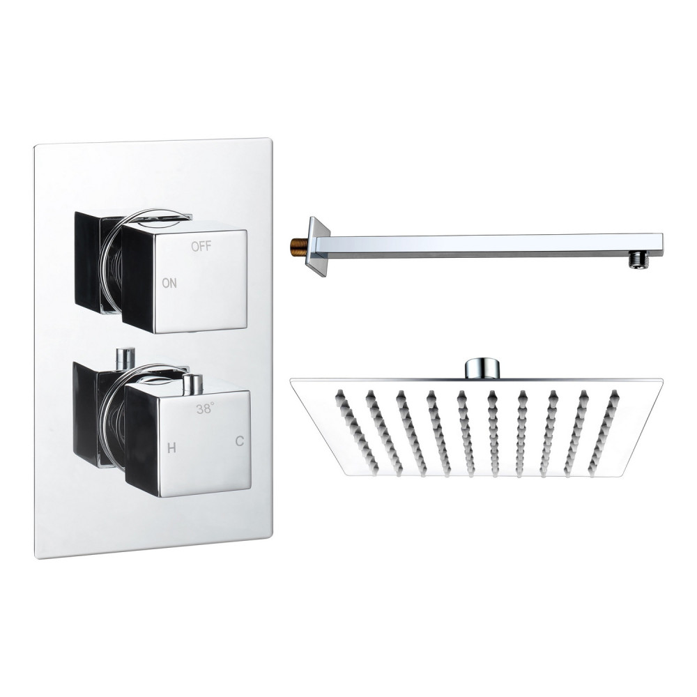 Ajax Hedon Chrome Square Concealed Shower Valve with Fixed Head