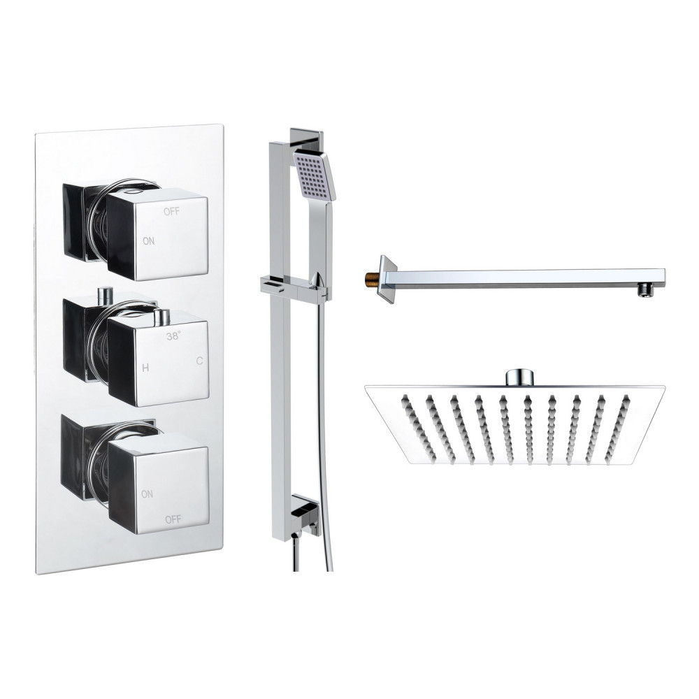 Ajax Hedon Chrome Square Concealed Two Outlet Shower Set