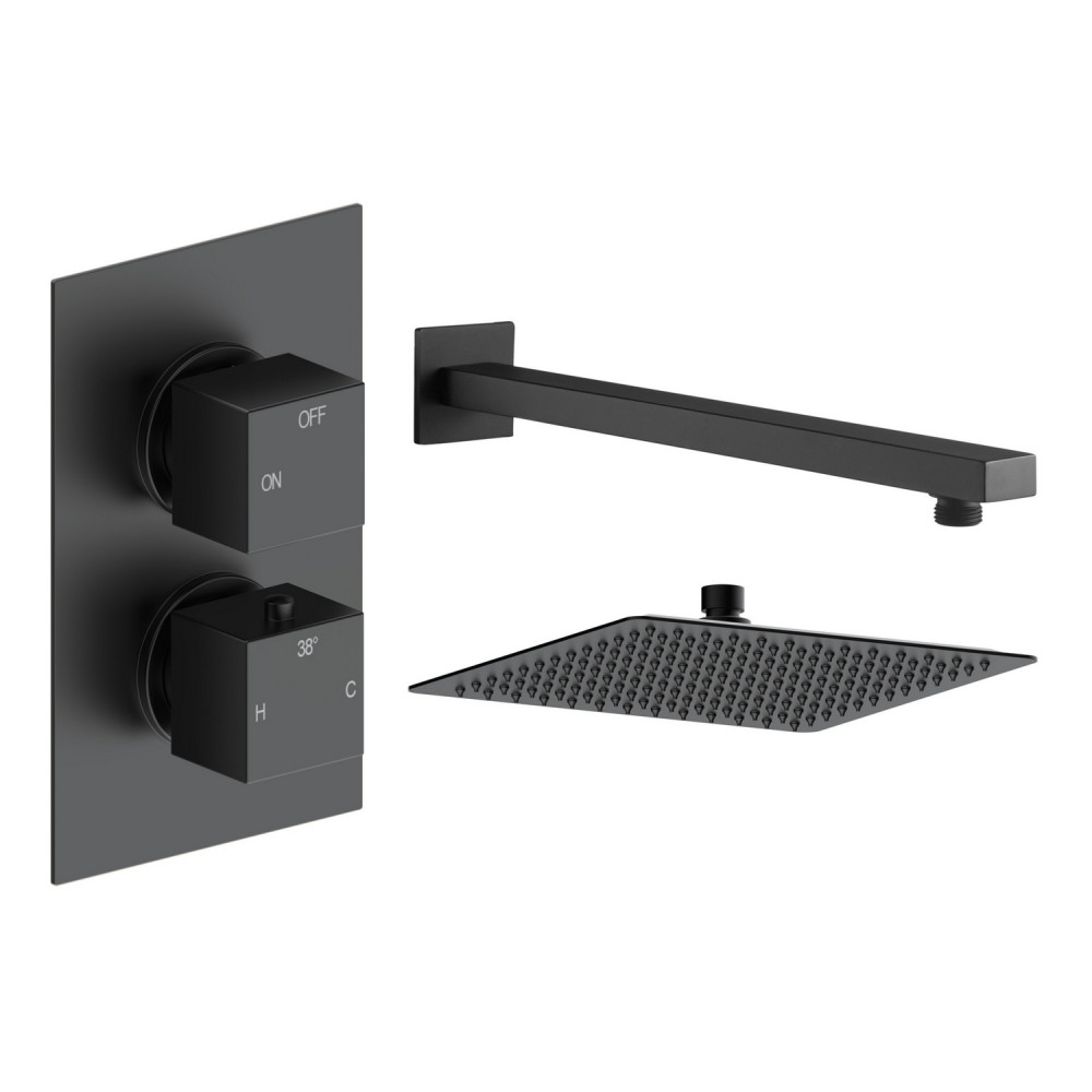 Ajax Hedon Matt Black Square Concealed Shower Valve with Fixed Head