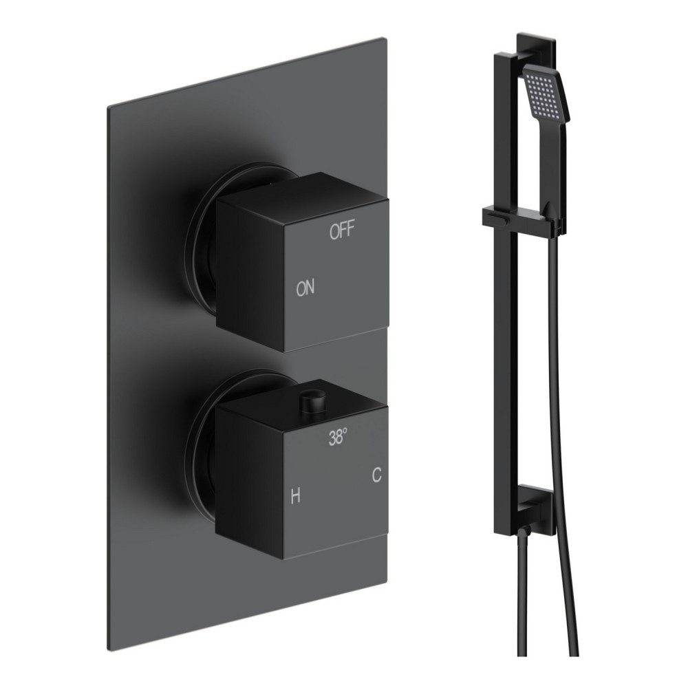 Ajax Hedon Matt Black Square Concealed Shower Valve with Riser Kit