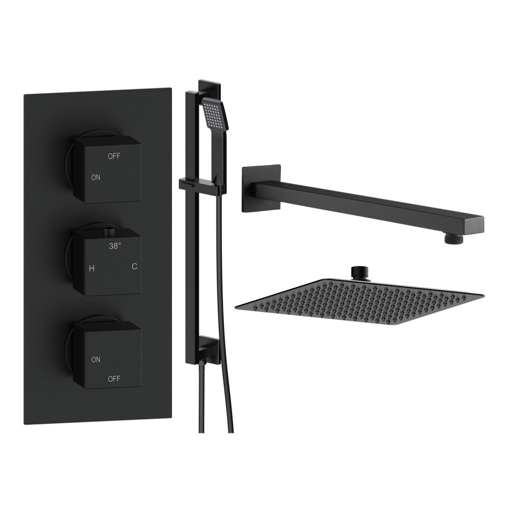 Ajax Hedon Matt Black Square Concealed Two Outlet Shower Set