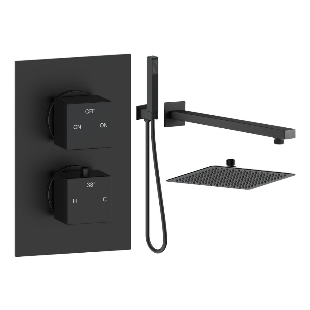 Ajax Hedon Matt Black Thermostatic Shower Valve with Fixed Head and Handset