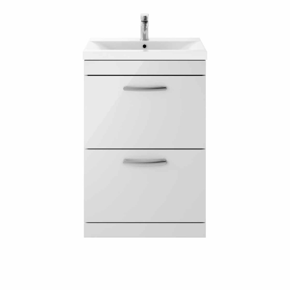 Ajax Idon 600mm Two Drawer Vanity Unit in Gloss Grey Mist with Basin