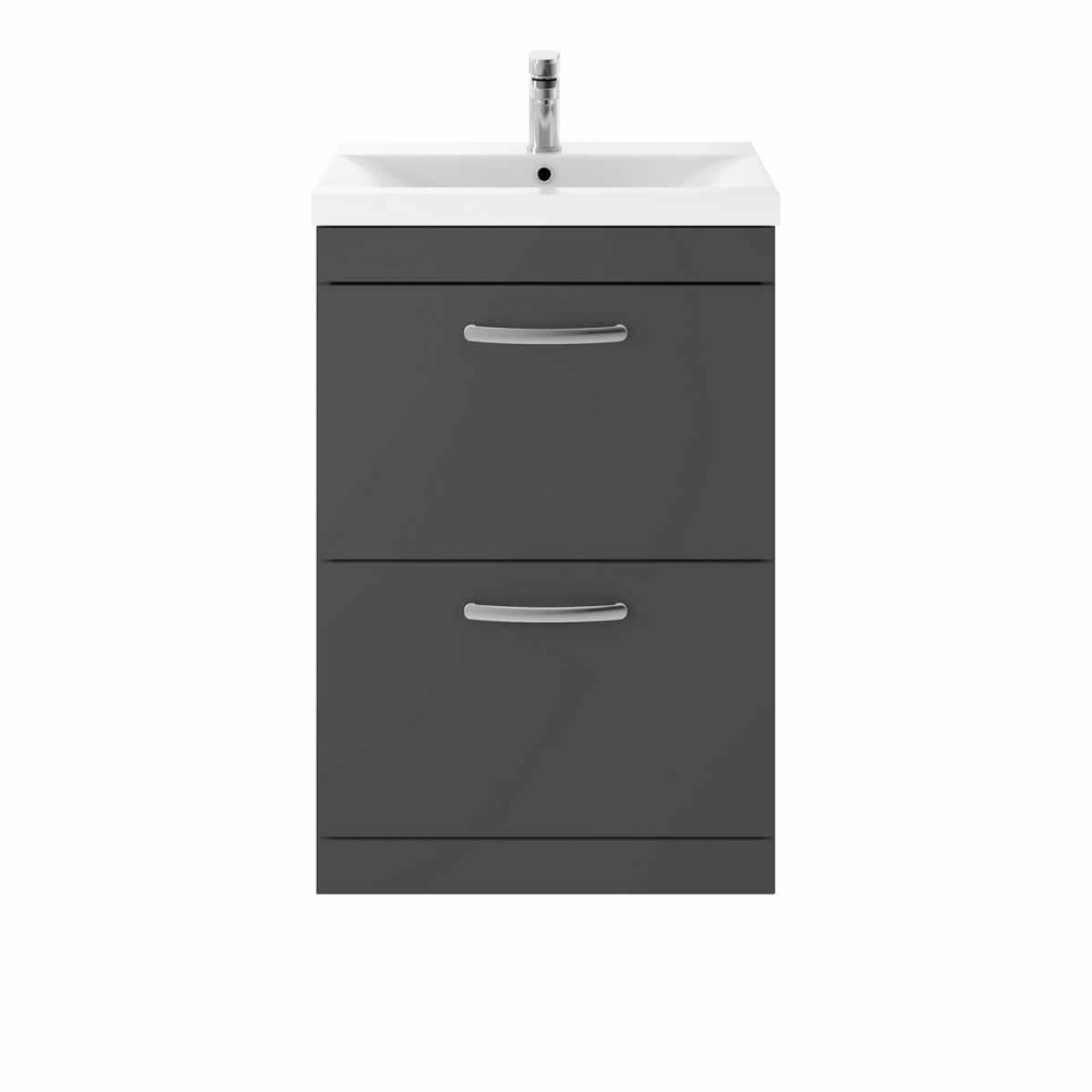 Ajax Idon 600mm Two Drawer Vanity Unit in Gloss Grey with Basin