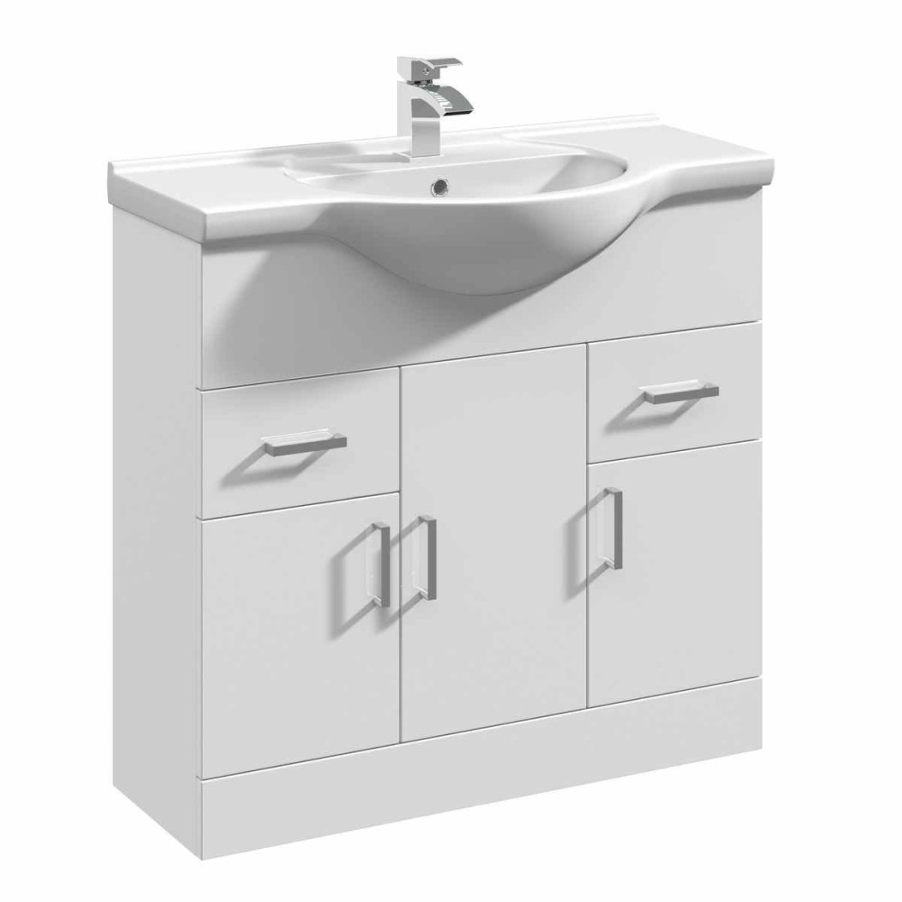 Ajax Kass 850mm Basin Unit In High Gloss White with Basin