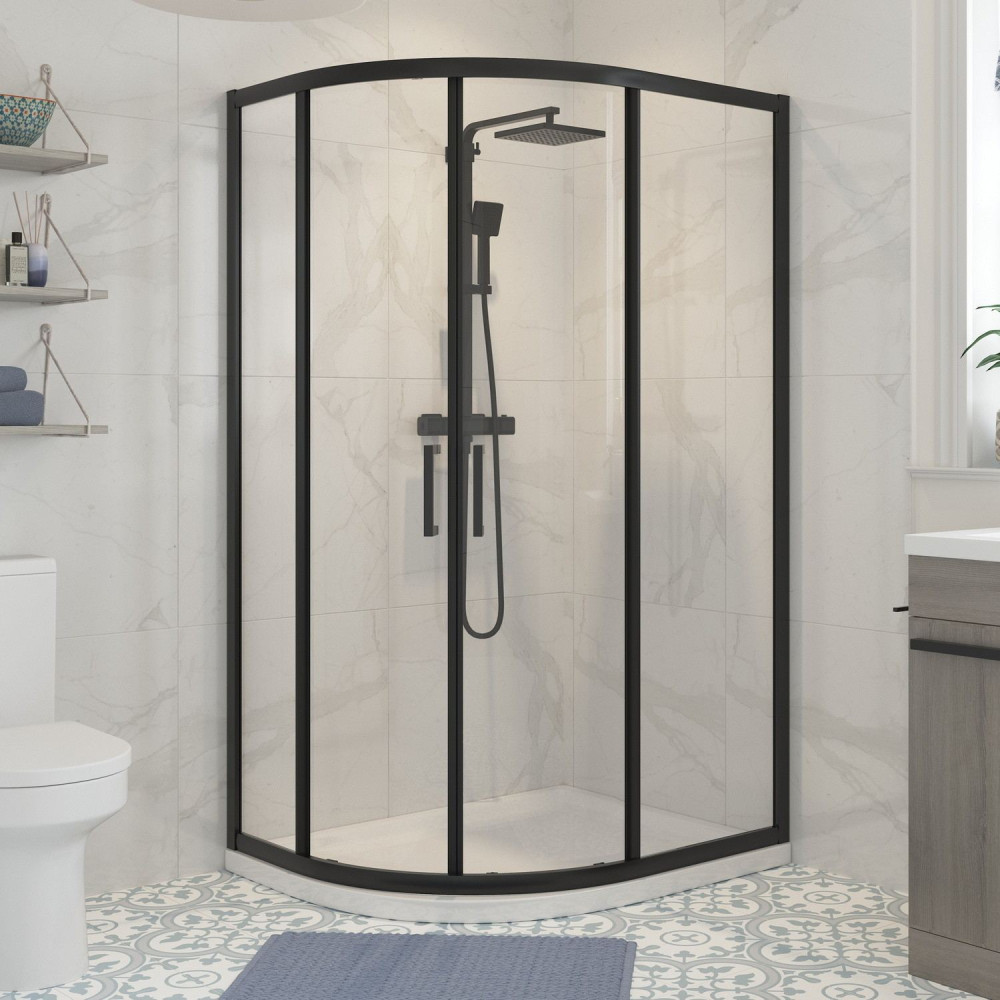 Ajax Keah 6mm Black 1200 x 800mm Two Door Offset Quadrant Shower Enclosure