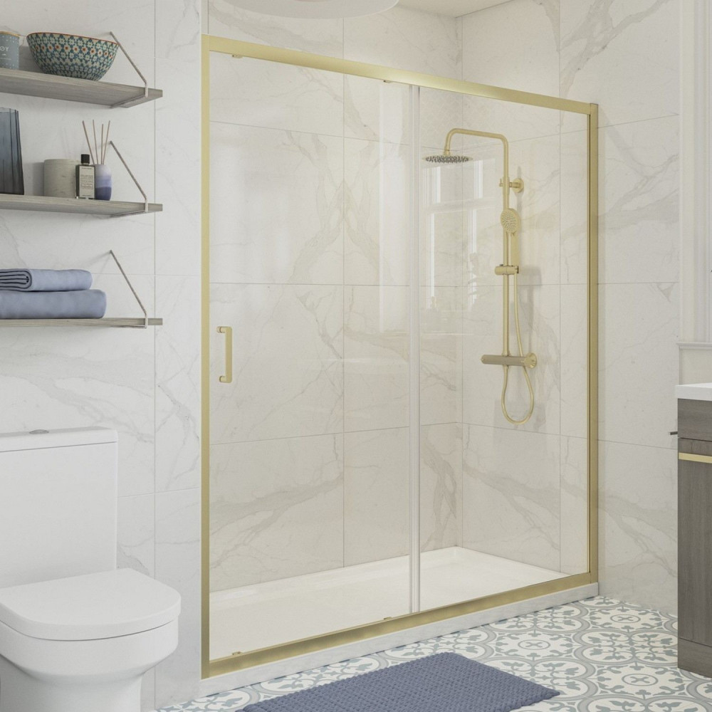 Ajax Keah 6mm Brushed Brass 1100mm Sliding Shower Door