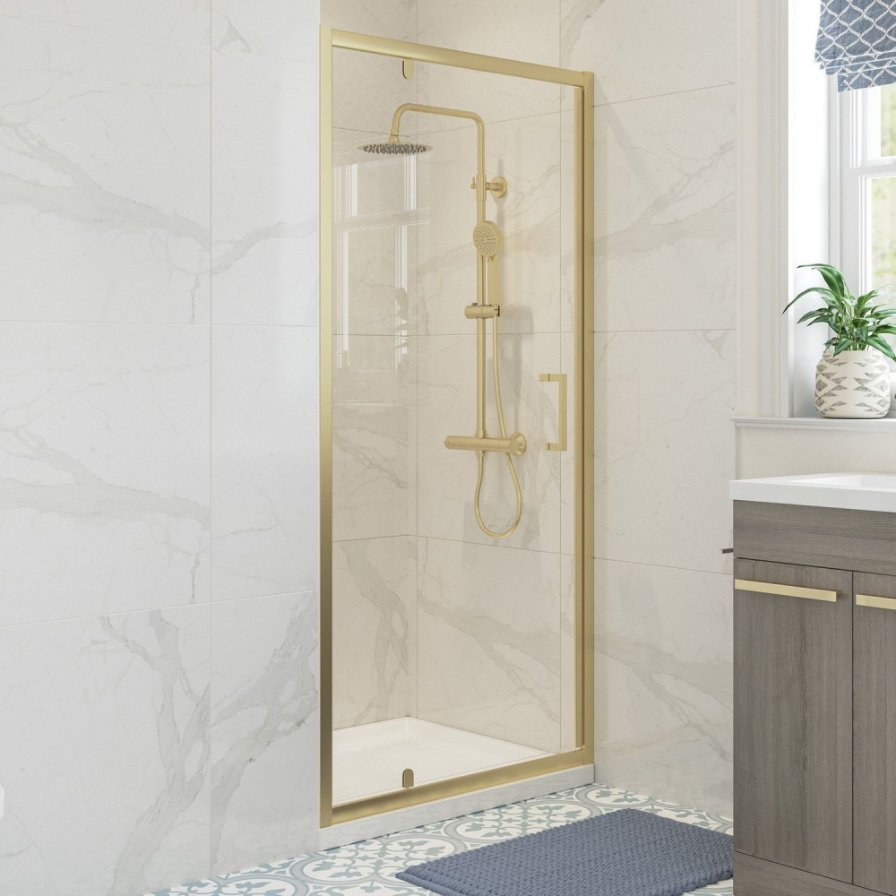 Ajax Keah 6mm Brushed Brass 760mm Pivot Shower Door