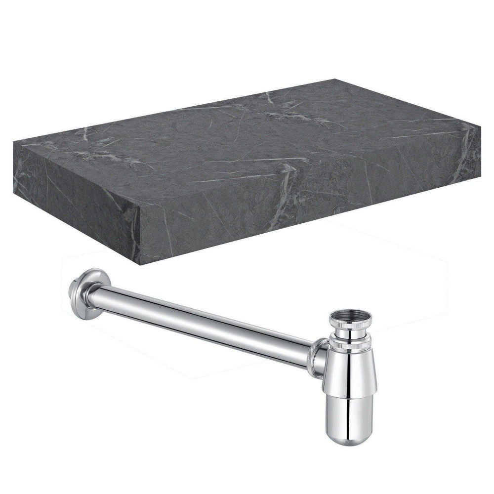 Ajax Kelsey Wall Hung 800mm Grey Marble Basin Shelf and Chrome Bottle Trap
